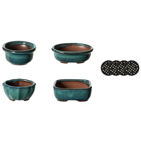 GARDENISED Decorative Mini Glazed Ceramic Bonsai Succulent Pots Flower Planter with Drainage Holes, PK 4 QI004100